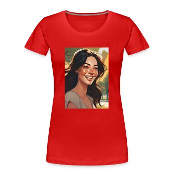 lächelnde Frau mit schwarzen braune dunklen Haaren - Frauen Premium Bio T-Shirt - Rot - Vorne - Mia (176cm)