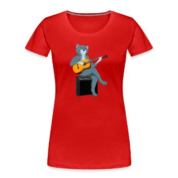 KATZE SPIELT AKUSTISCHE GITARRE - Frauen Premium Bio T-Shirt - Rot - Vorne - Mia (176cm)
