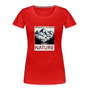 Nature Panorama Portrait of Mountains Forest Lake View - Women's Premium Organic T-Shirt - red - Front - Mia (176cm)
