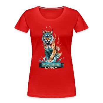 Lynx mystique : gardien de l’eau et du feu - T-shirt bio Premium Femme - rouge - Devant - Mia (176cm)