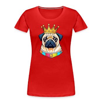"Gekrönte Häupter" - Mops - Frauen Premium Bio T-Shirt - Rot - Vorne - Mia (176cm)
