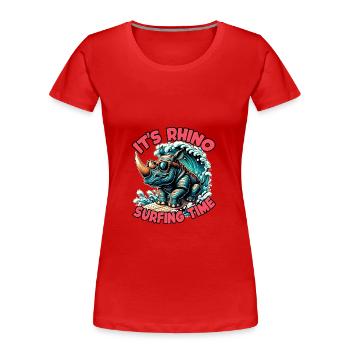 Rhinocéros cool avec des lunettes de soleil surfant et s’amusant - T-shirt bio Premium Femme - rouge - Devant - Mia (176cm)
