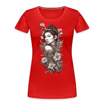 Geisha Street Art : Vintage Japan Flair - T-shirt bio Premium Femme - rouge - Devant - Mia (176cm)