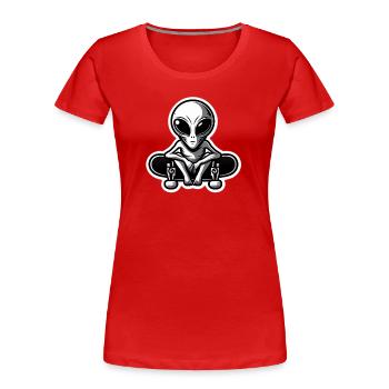 Alien Skater on Skateboard - Women's Premium Organic T-Shirt - red - Front - Mia (176cm)