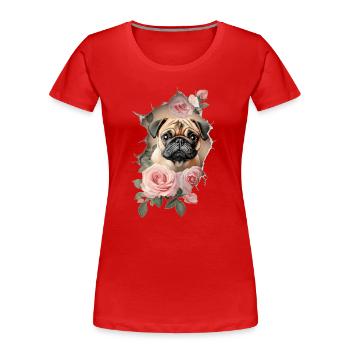 Mops Rosen Vintage - Frauen Premium Bio T-Shirt - Rot - Vorne - Mia (176cm)