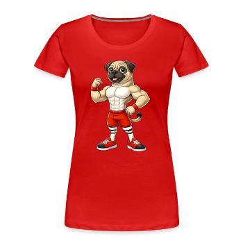 Strong Pug Bodybuilder Fitness Muscles Training - Women's Premium Organic T-Shirt - red - Front - Mia (176cm)