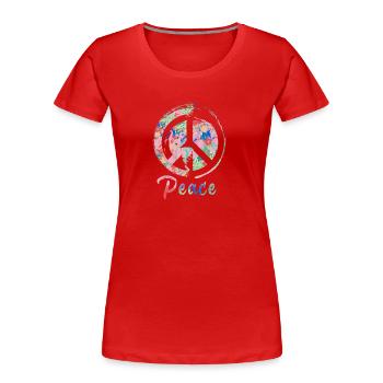peace, pink,peace,graffiti,blue,colorful,writing - Women's Premium Organic T-Shirt - red - Front - Mia (176cm)