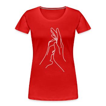 Eine menschliche Hand und eine Hund oder Katzen - Frauen Premium Bio T-Shirt - Rot - Vorne - Mia (176cm)