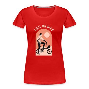Cool commuter folding bicycle, Brompton London UK - Women's Premium Organic T-Shirt - red - Front - Mia (176cm)