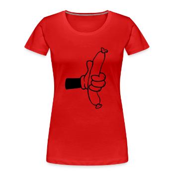 Wurst Comic Hand BBQ - Frauen Premium Bio T-Shirt - Rot - Vorne - Mia (176cm)