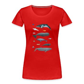 Patterns with whales and fish / underwater world - Women's Premium Organic T-Shirt - red - Front - Mia (176cm)
