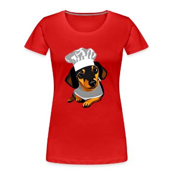 Hunde Dackelwelpe Dachshund Gastronom Hund Kochen - Frauen Premium Bio T-Shirt - Rot - Vorne - Mia (176cm)