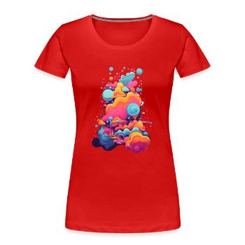 Hypnotisches Universum: Farben und Formen im Erwachen - Frauen Premium Bio T-Shirt - Rot - Vorne - Mia (176cm)