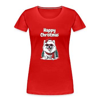 Motif de Noël de Poméranie blanche - T-shirt bio Premium Femme - rouge - Devant - Mia (176cm)