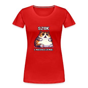 Fette Katze Schock und Unglauben - Frauen Premium Bio T-Shirt - Rot - Vorne - Mia (176cm)