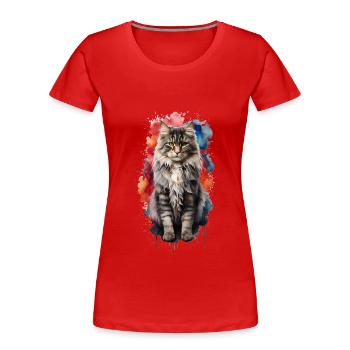 Norwegische Waldkatze - Frauen Premium Bio T-Shirt - Rot - Vorne - Mia (176cm)
