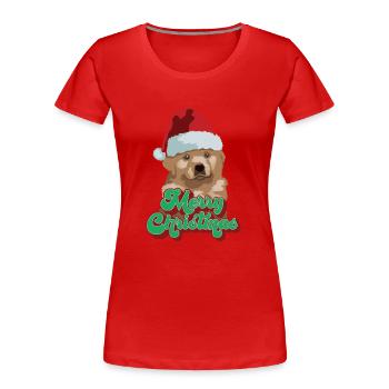 Cadeau de Noël Mignon Drôle de chien Chapeau de Père Noël Joyeux Noël - T-shirt bio Premium Femme - rouge - Devant - Mia (176cm)