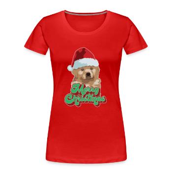 Cadeau de Noël Mignon Drôle de chien Chapeau de Père Noël Joyeux Noël - T-shirt bio Premium Femme - rouge - Devant - Mia (176cm)