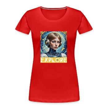 Dare to Explore - Women's Premium Organic T-Shirt - red - Front - Mia (176cm)