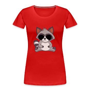 Le raton laveur cool avec des lunettes de soleil - T-shirt bio Premium Femme - rouge - Devant - Mia (176cm)