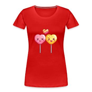 Sucette Couple Amour Coeur Saint Valentin - T-shirt bio Premium Femme - rouge - Devant - Mia (176cm)