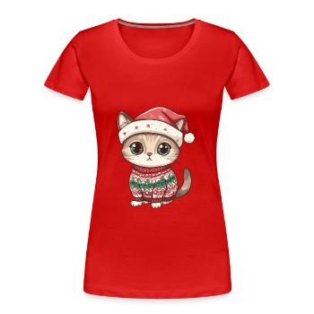 Bande dessinée de Noël de chat - T-shirt bio Premium Femme - rouge - Devant - Mia (176cm)