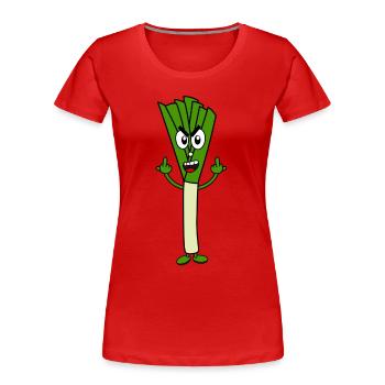 Poireau avec majeur Doigt puant - T-shirt bio Premium Femme - rouge - Devant - Mia (176cm)