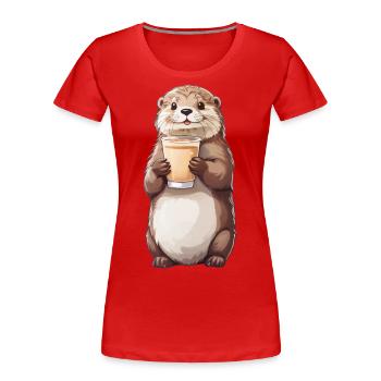 Otter Latte Lover Coffee Design - Women's Premium Organic T-Shirt - red - Front - Mia (176cm)