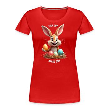 Osterhase lustig Ostern Osterei Sprüche Osterfest - Frauen Premium Bio T-Shirt - Rot - Vorne - Mia (176cm)