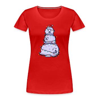 Chonky Seal Bonhomme de neige Lumières de Noël Pixel Art - T-shirt bio Premium Femme - rouge - Devant - Mia (176cm)