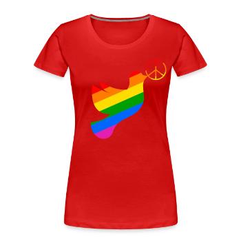 Friedenstaube in regenbogenfarben mit Peacezeichen - Frauen Premium Bio T-Shirt - Rot - Vorne - Mia (176cm)