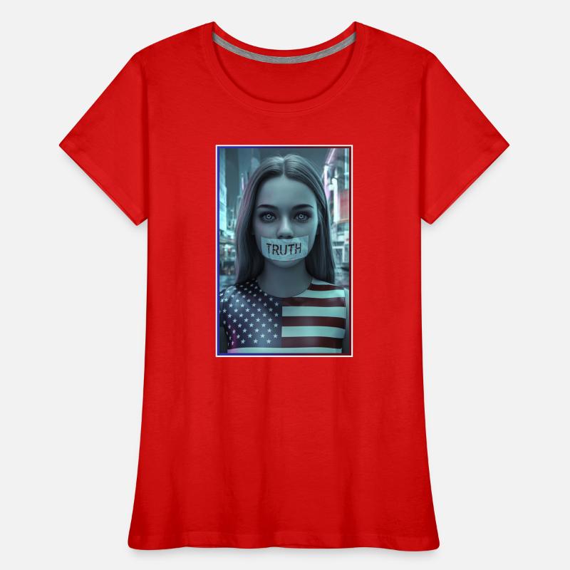 Conception du visage avec la bouche de vérité dans le drapeau américain T-shirt bio Premium Femme