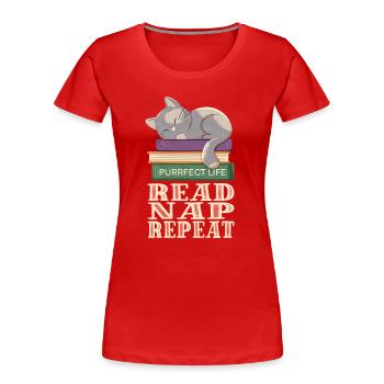 Reading, sleeping, repeating and cats - Women's Premium Organic T-Shirt - red - Front - Mia (176cm)
