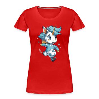 Einhorn Fußball Fan Design - Frauen Premium Bio T-Shirt - Rot - Vorne - Mia (176cm)