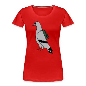 Pigeon with Backpack – Urban Minimal Illustration - Women's Premium Organic T-Shirt - red - Front - Mia (176cm)