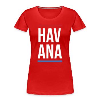 Havana Bold Mono with Red Blue Stripes - Women's Premium Organic T-Shirt - red - Front - Mia (176cm)