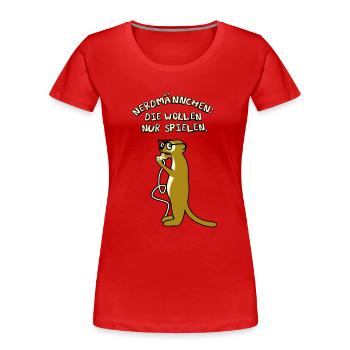 Nerdmännchen wollen nur spielen - Frauen Premium Bio T-Shirt - Rot - Vorne - Mia (176cm)