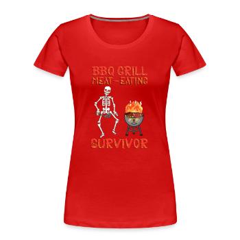 BBQ Grill Fleisch-essendes Überlebenden-Skelett - Frauen Premium Bio T-Shirt - Rot - Vorne - Mia (176cm)