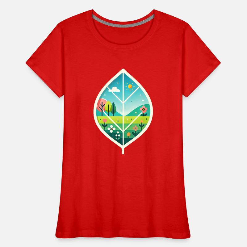 Blatt mit Frühlingslandschaft Frauen Premium Bio T-Shirt