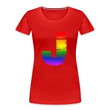 Regenbogen-J - Frauen Premium Bio T-Shirt - Rot - Vorne - Mia (176cm)