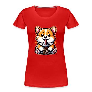 Bubble Tea Corgi Boba Tea Kawaii Geschenk - Frauen Premium Bio T-Shirt - Rot - Vorne - Mia (176cm)