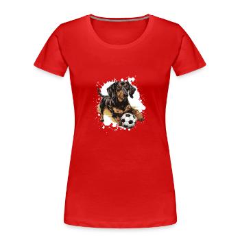 Dachshund Hund Dackel Fussball Sport - Frauen Premium Bio T-Shirt - Rot - Vorne - Mia (176cm)