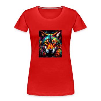 Wolf Portrait - Frauen Premium Bio T-Shirt - Rot - Vorne - Mia (176cm)