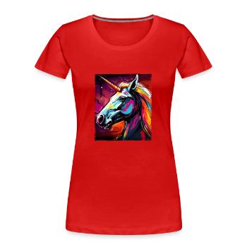Einhorn Portrait - Frauen Premium Bio T-Shirt - Rot - Vorne - Mia (176cm)