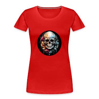 Crâne en technique aquarelle dans un cercle - T-shirt bio Premium Femme - rouge - Devant - Mia (176cm)
