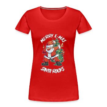 Santa Claus Rocks weiße Schrift - Frauen Premium Bio T-Shirt - Rot - Vorne - Mia (176cm)
