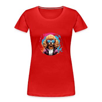 Caniche cool en lunettes de soleil dans une roue chromatique colorée - T-shirt bio Premium Femme - rouge - Devant - Mia (176cm)
