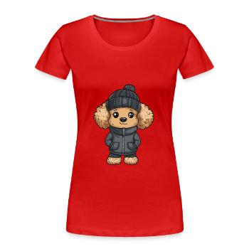 Pudel Hund Winter - Frauen Premium Bio T-Shirt - Rot - Vorne - Mia (176cm)