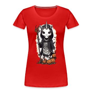 Gloomy Unicorn Skeleton Magic Gothic Design - Women's Premium Organic T-Shirt - red - Front - Mia (176cm)