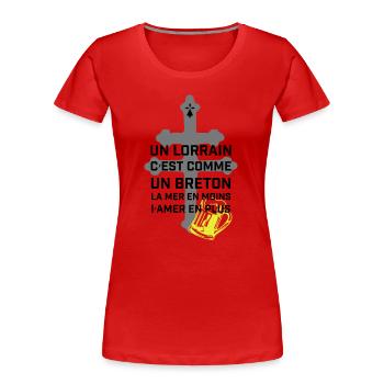 Croix lorraine et chope jaune - T-shirt bio Premium Femme - rouge - Devant - Mia (176cm)